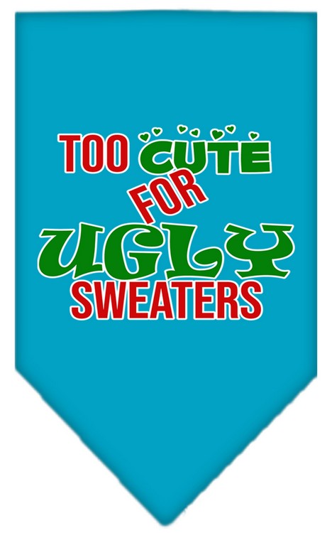 Too Cute for Ugly Sweaters Screen Print Bandana Turquoise Large